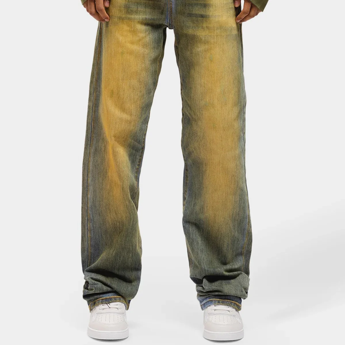 RIVERO - RELAXED EMBOSSED HEAVY WASHED DENIM JEANS
