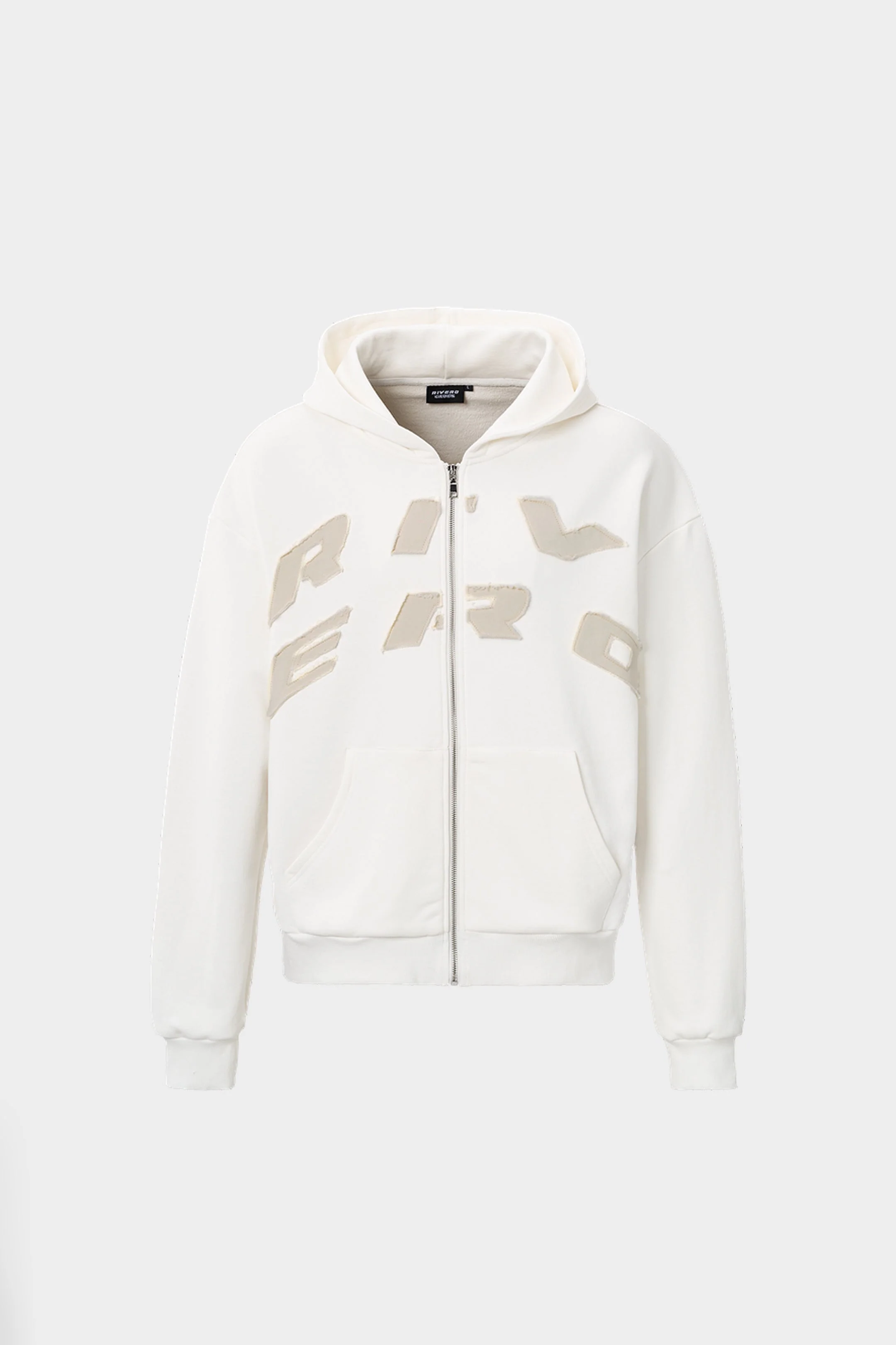 RIVERO - SCRIPT OVERSIZED ZIP HOODIE WHITE - Image 3