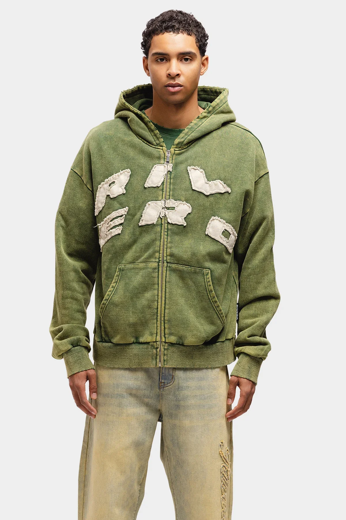 RIVERO - SCRIPT ZIP HOODIE WASHED GREEN