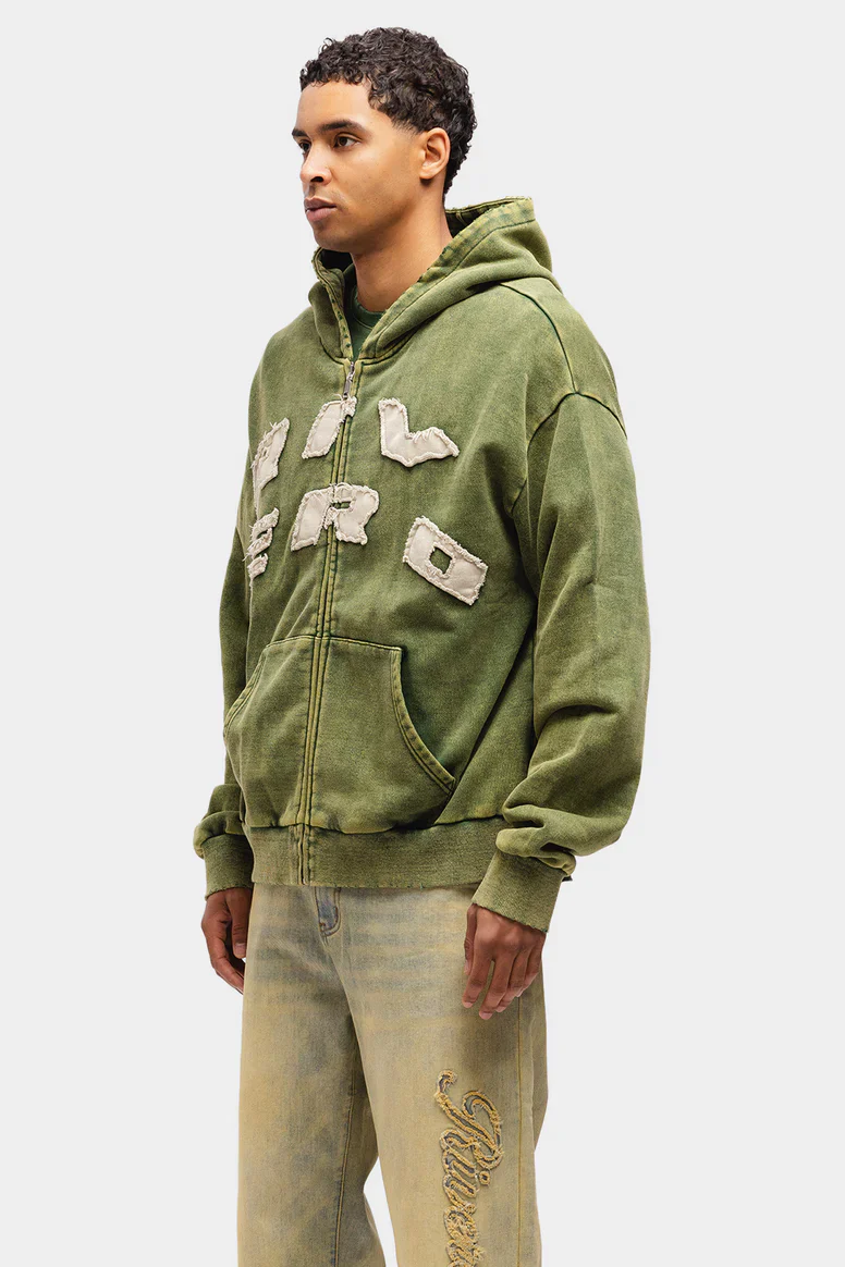 RIVERO - SCRIPT ZIP HOODIE WASHED GREEN - Image 2