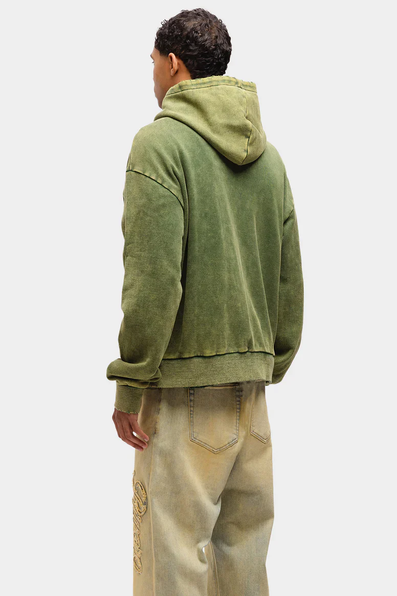 RIVERO - SCRIPT ZIP HOODIE WASHED GREEN - Image 3