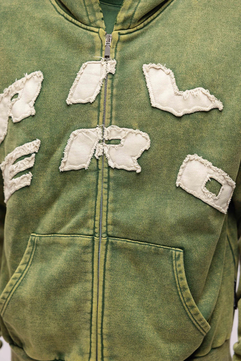 RIVERO - SCRIPT ZIP HOODIE WASHED GREEN - Image 4