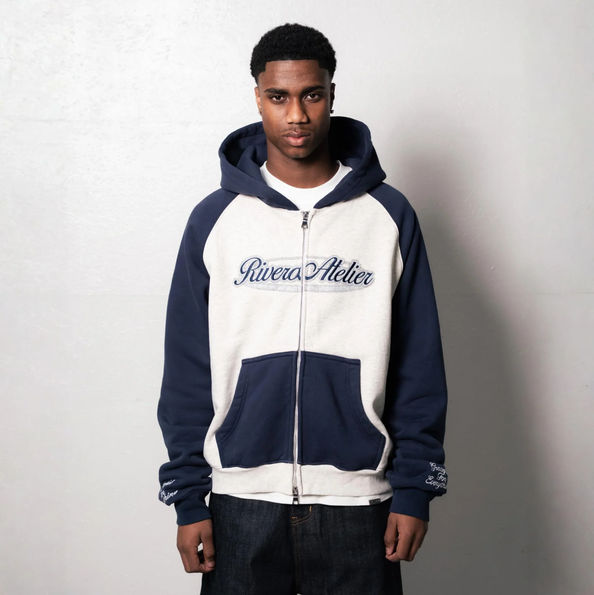 RIVERO - RAGLAN COLLEGE ZIP HOODIE - NAVY/GREY - Image 4