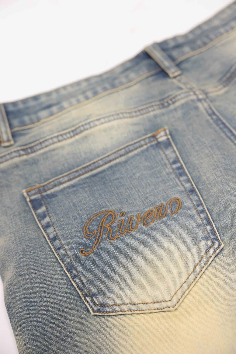 RIVERO - SEGMENTED WASHED DENIM JEANS - Image 3