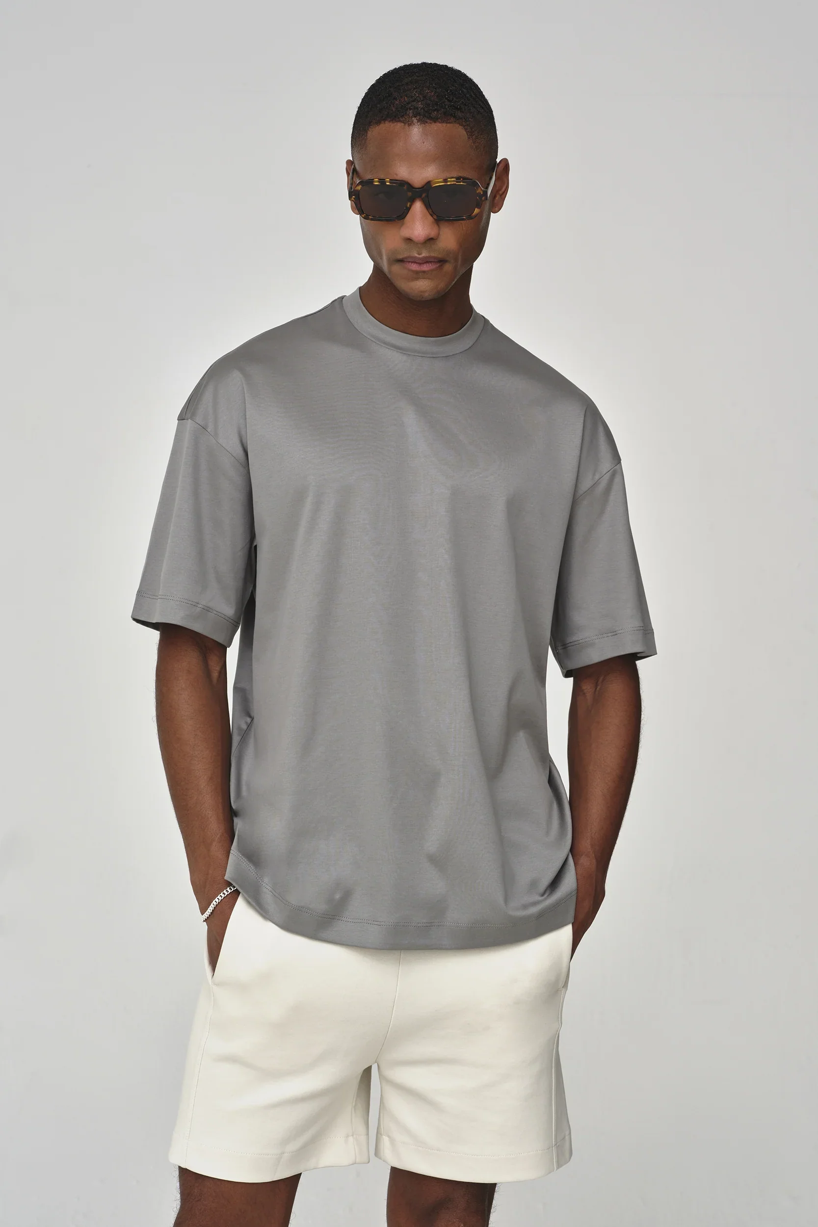 VALENZA - INTERLOCK SUPIMA OVERSIZED T-SHIRT GREY - Image 2