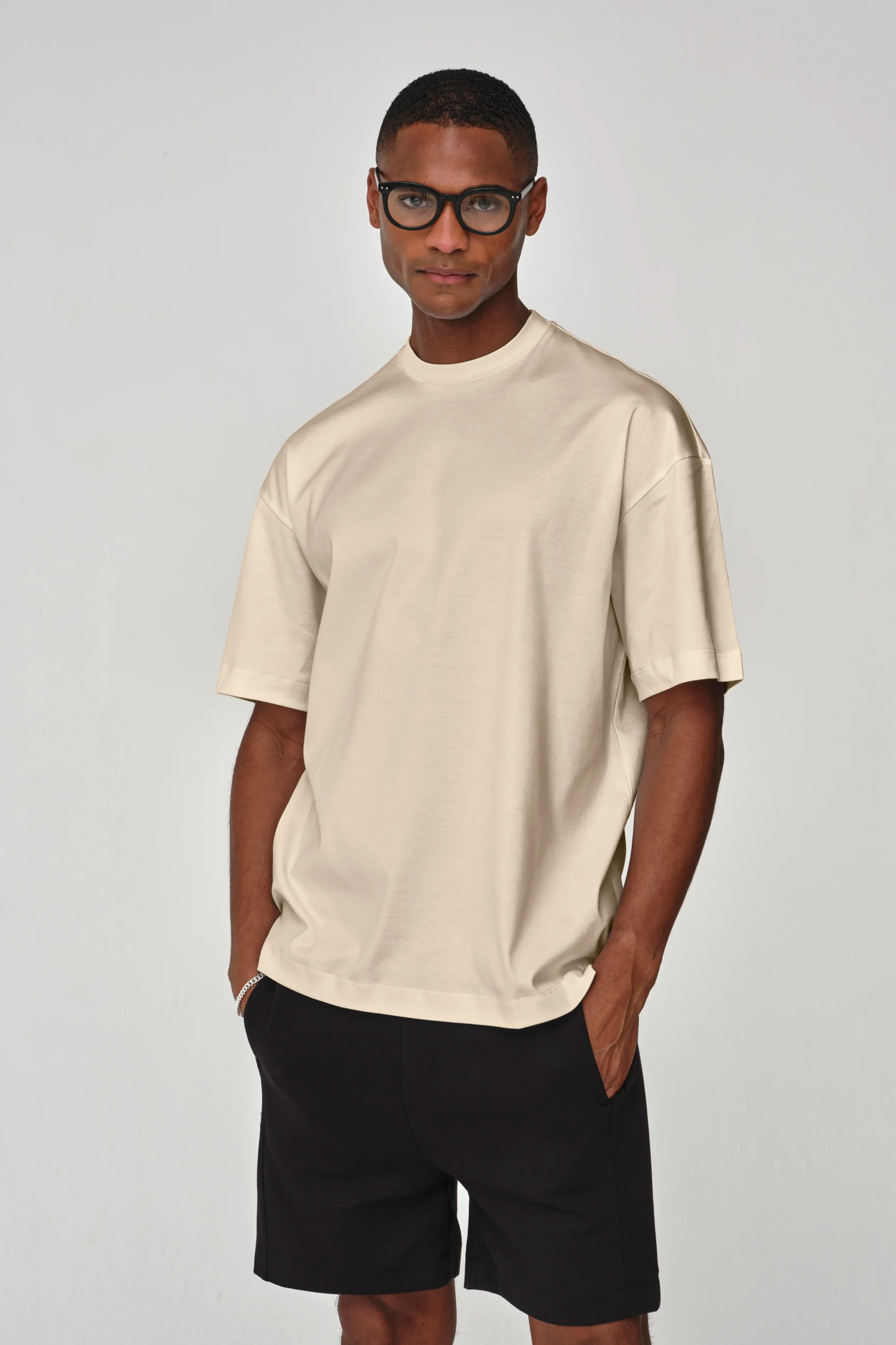 VALENZA - INTERLOCK SUPIMA OVERSIZED T-SHIRT BEIGE - Image 3