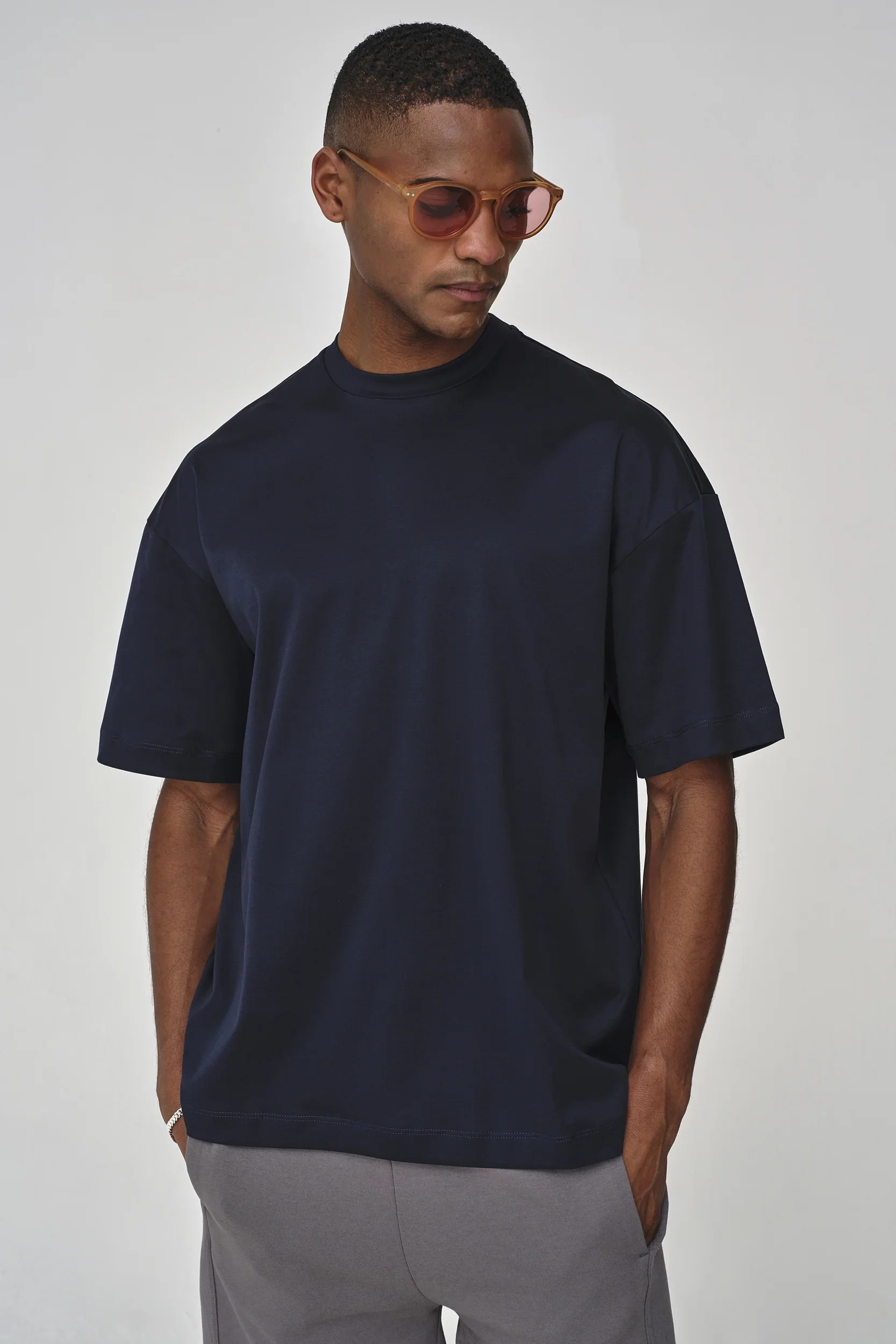 VALENZA - INTERLOCK SUPIMA OVERSIZED T-SHIRT NAVY - Image 3