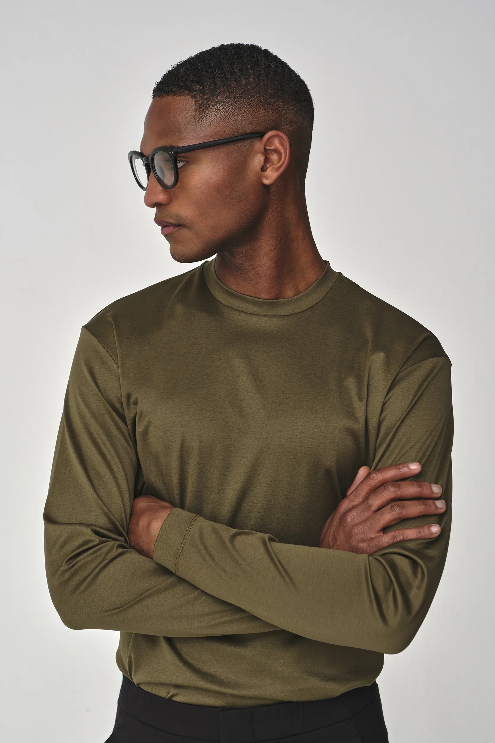 VALENZA - INTERLOCK SUPIMA T-SHIRT LONG SLEEVE ARTICHOKE GREEN - Image 3