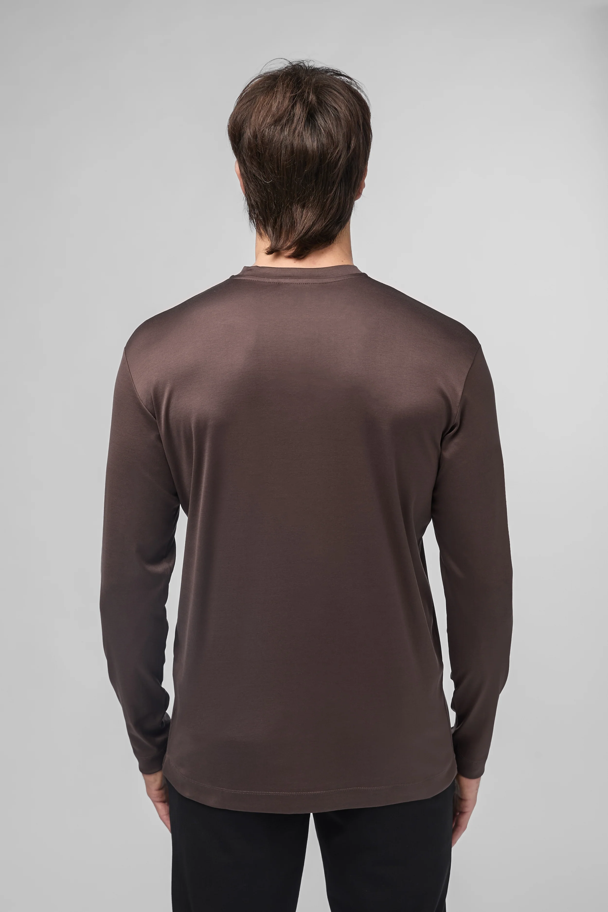 VALENZA - INTERLOCK SUPIMA T-SHIRT LONG SLEEVE EBONY BROWN - Image 2