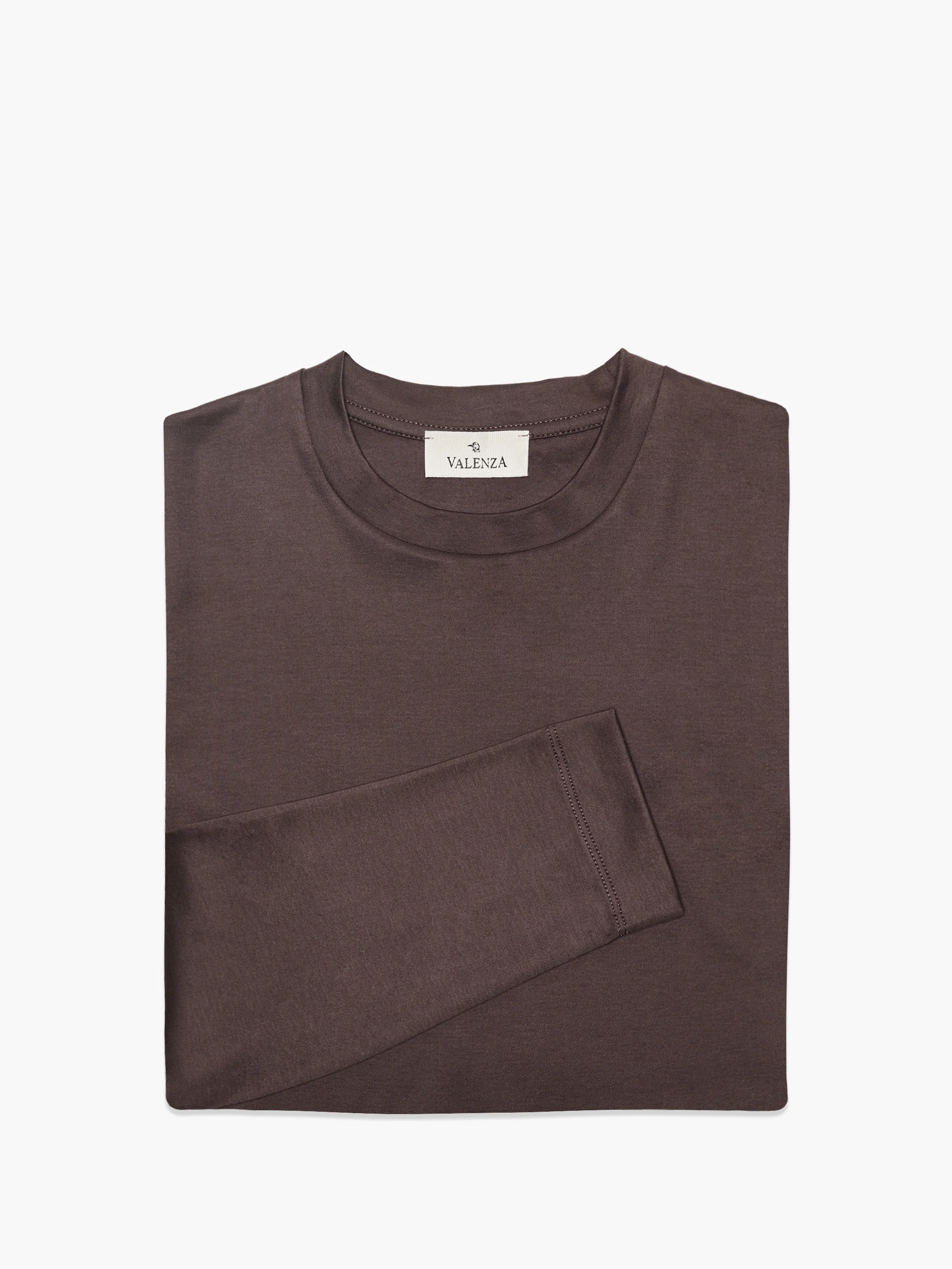 VALENZA - INTERLOCK SUPIMA T-SHIRT LONG SLEEVE EBONY BROWN - Image 5