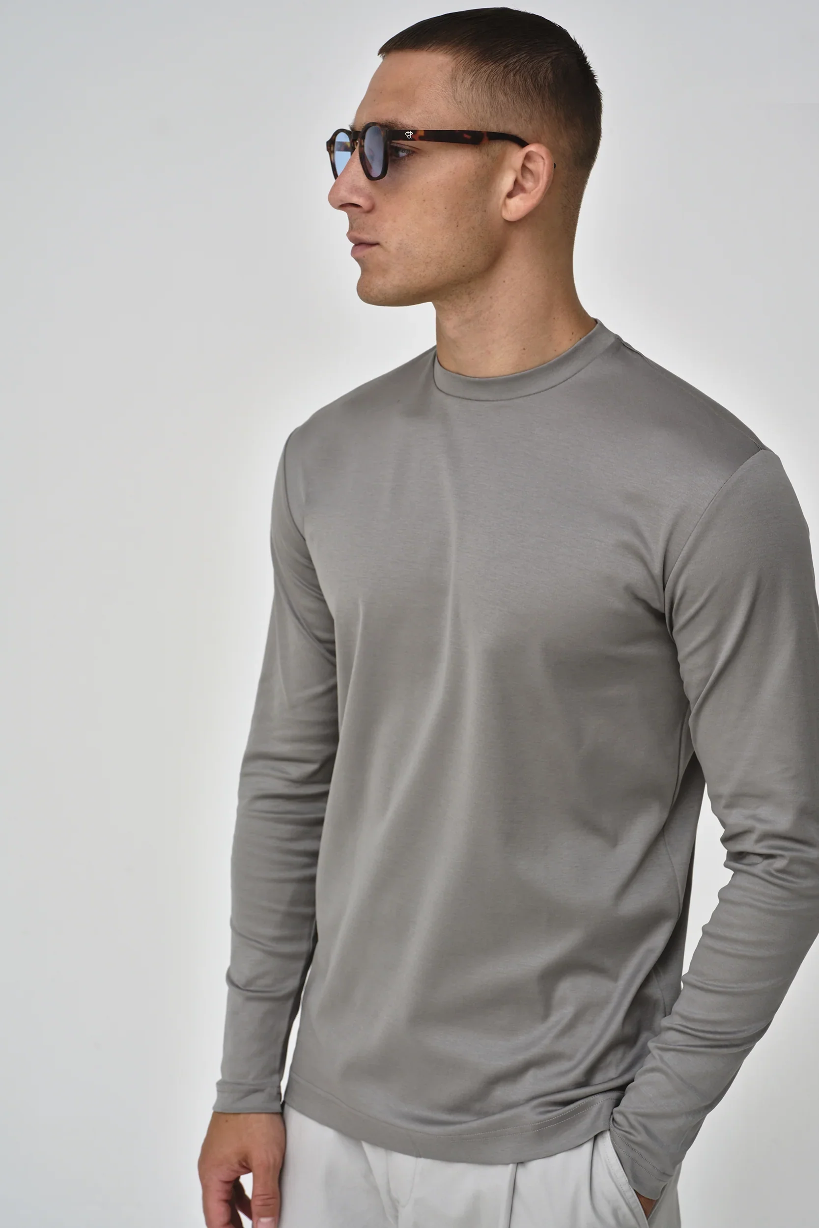 VALENZA - INTERLOCK SUPIMA T-SHIRT LONG SLEEVE GREY - Image 3