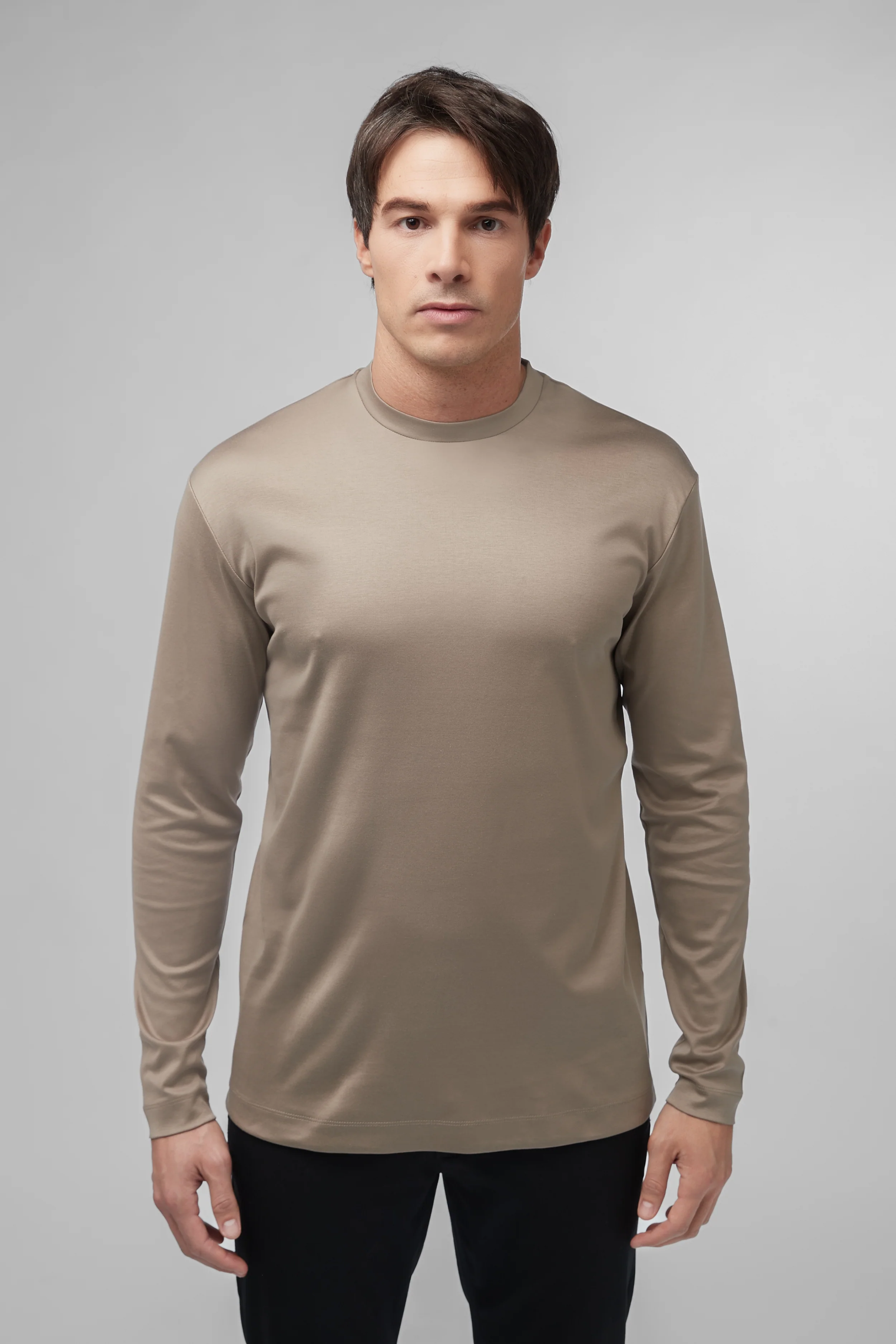 VALENZA - INTERLOCK SUPIMA T-SHIRT LONG SLEEVE LEAD GREY
