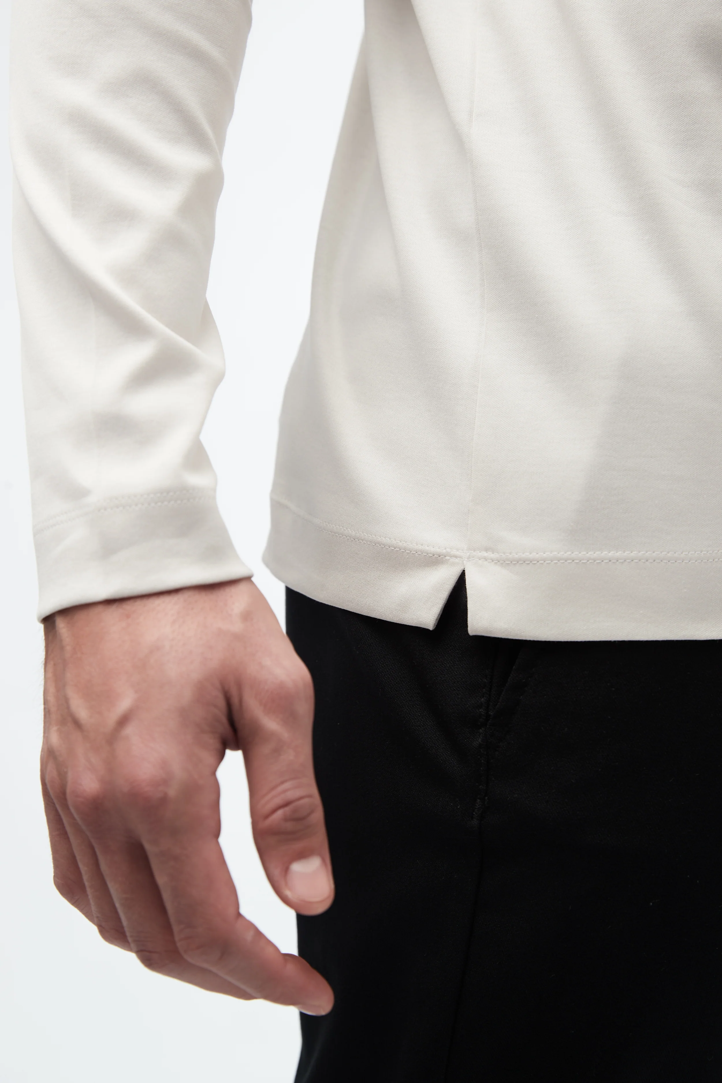 VALENZA - INTERLOCK SUPIMA T-SHIRT LONG SLEEVE PEARL GREY - Image 3