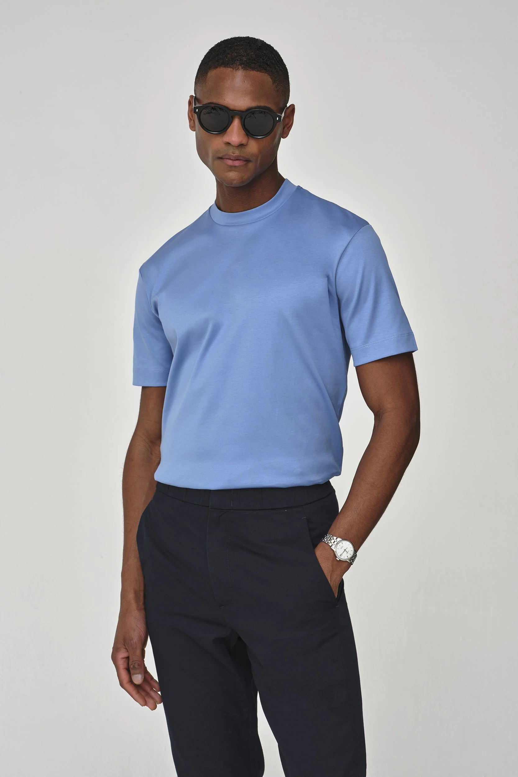 VALENZA - INTERLOCK SUPIMA T-SHIRT MID BLUE - Image 2