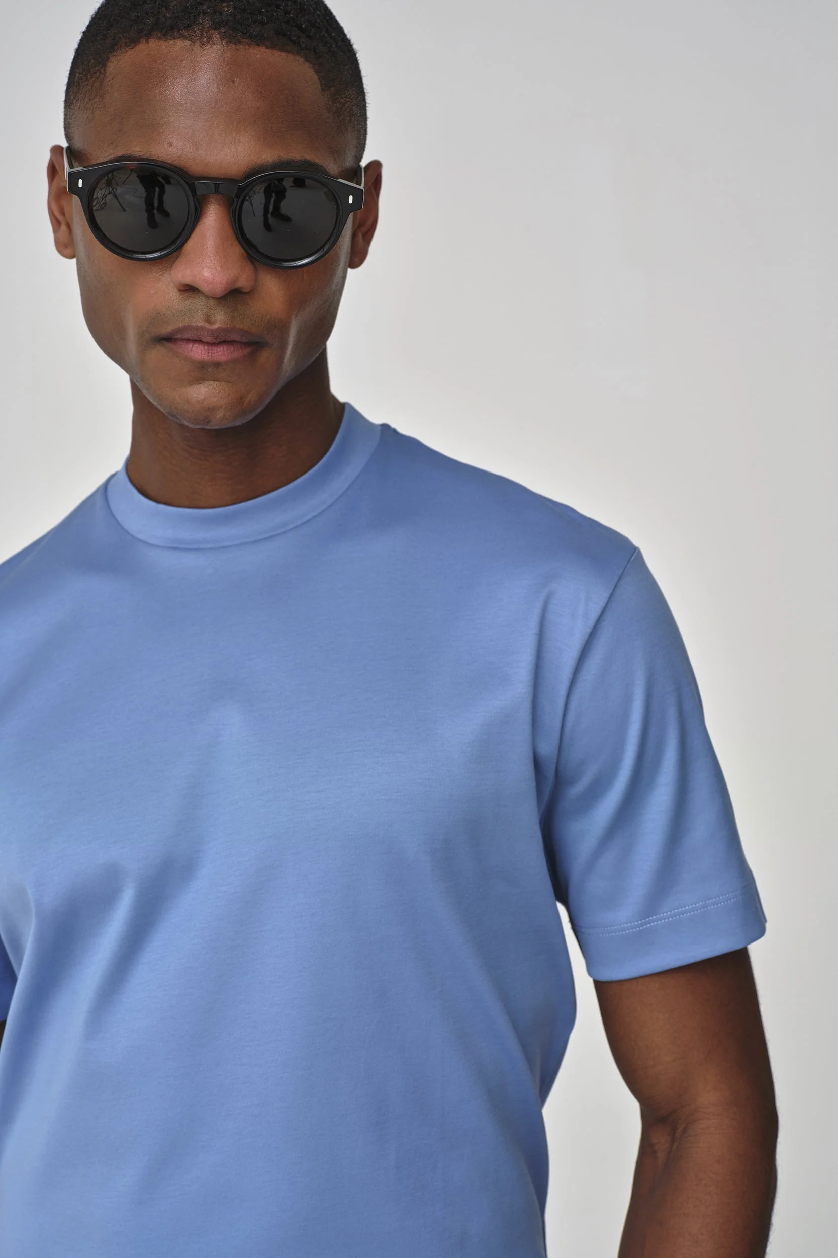 VALENZA - INTERLOCK SUPIMA T-SHIRT MID BLUE - Image 3