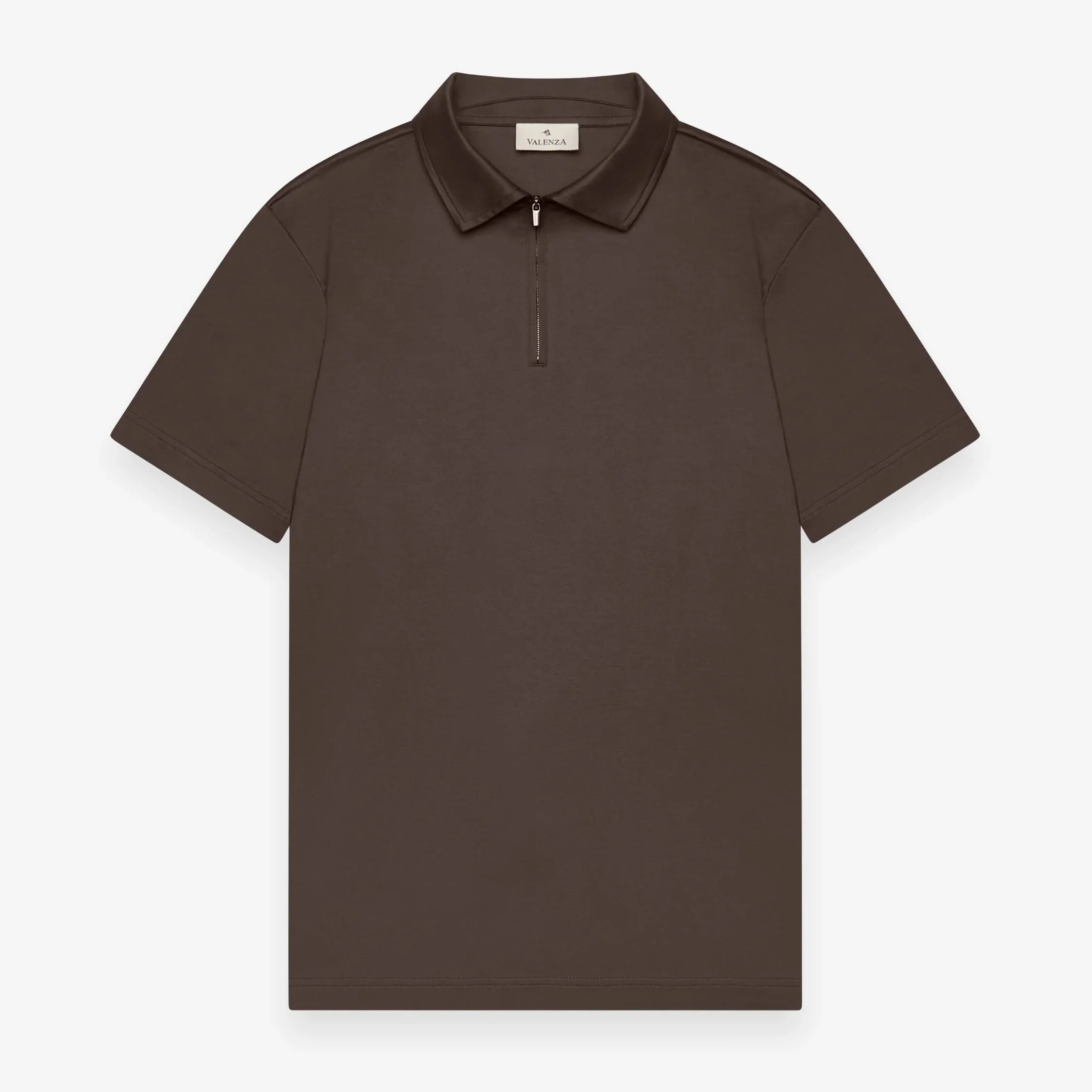 VALENZA - SUPIMA POLO ZIP COLLAR S/S - EBONY BROWN