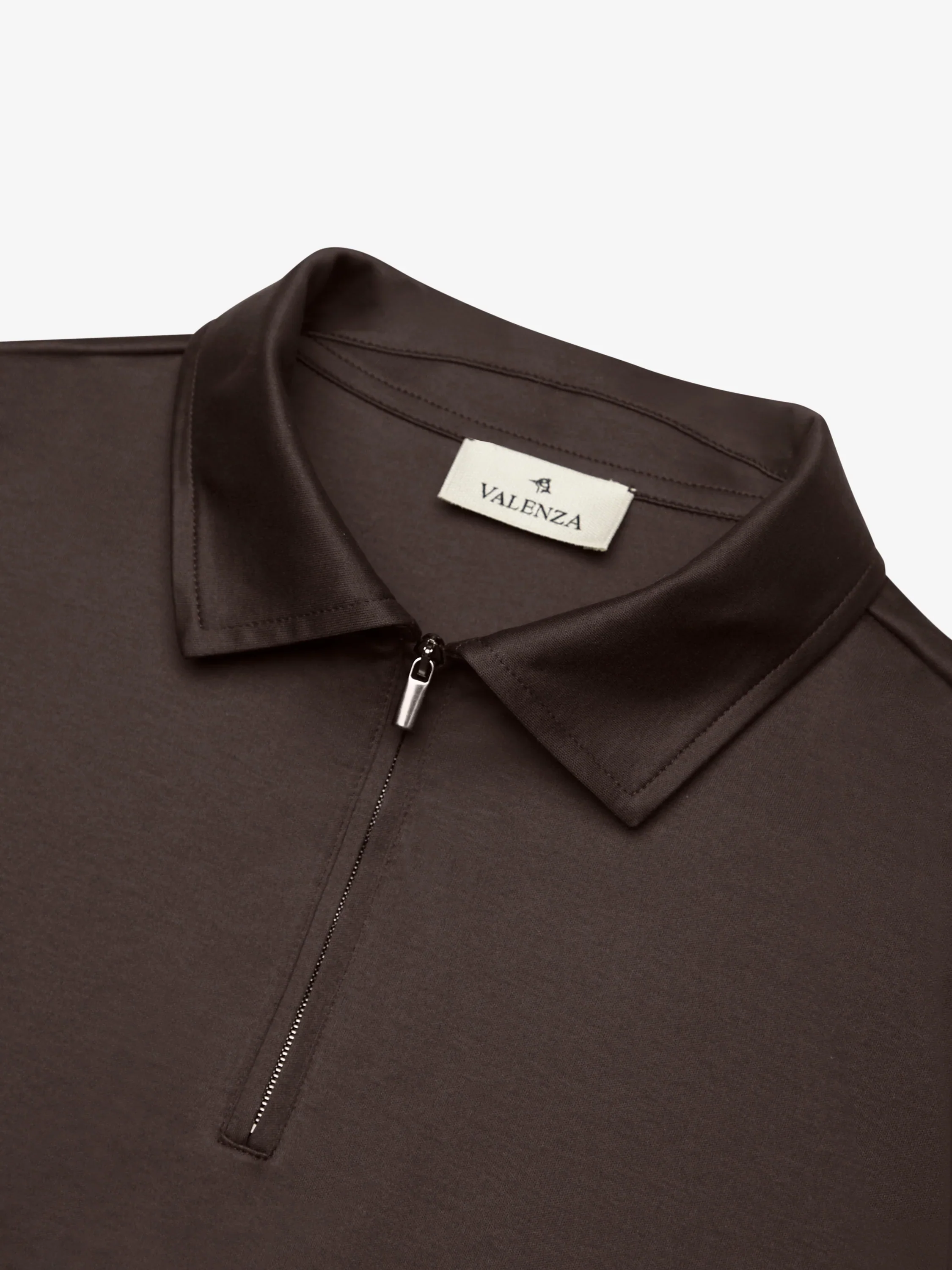 VALENZA - SUPIMA POLO ZIP COLLAR S/S - EBONY BROWN - Image 3