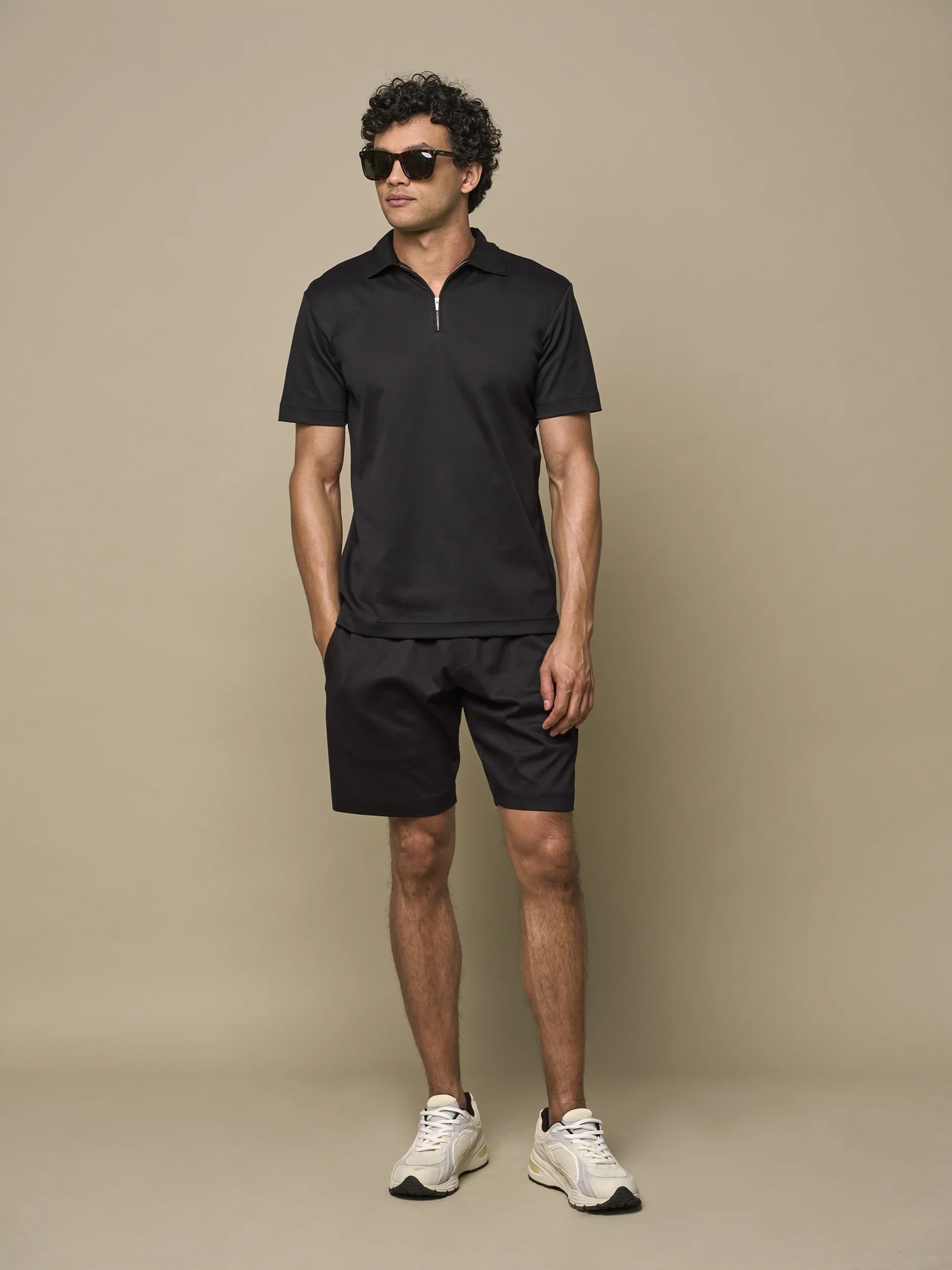 VALENZA - SUPIMA POLO ZIP COLLAR S/S - BLACK - Image 4