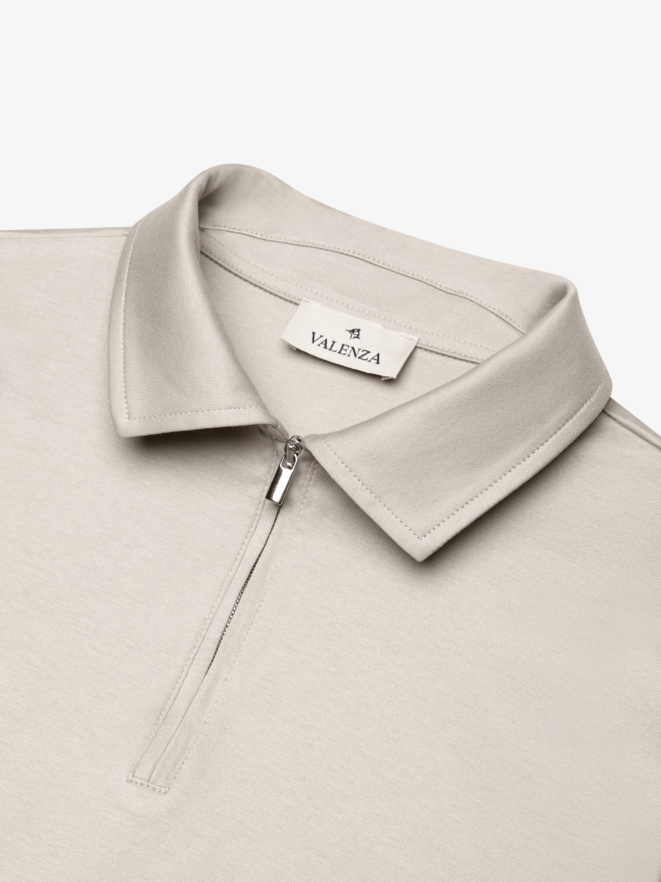 VALENZA - SUPIMA POLO ZIP COLLAR S/S - PEARL GREY - Image 3