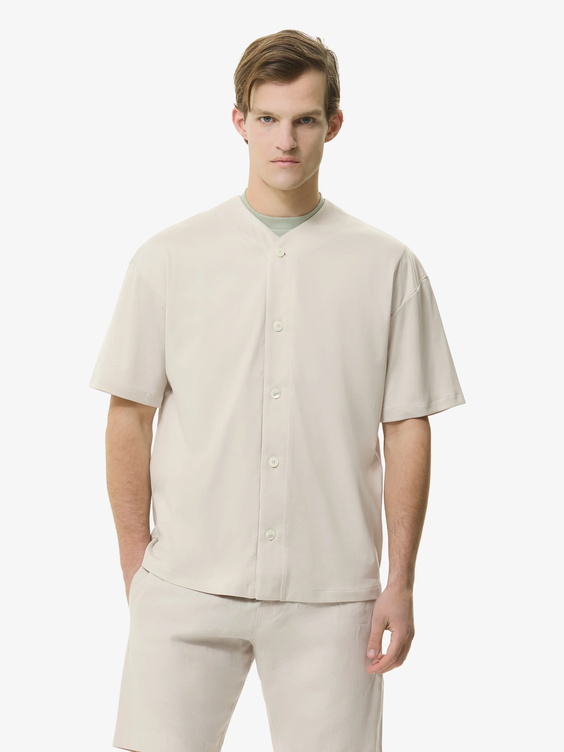 VALENZA - SUPIMA BASEBALL SHIRT S/S - PEARL GREY - Image 4